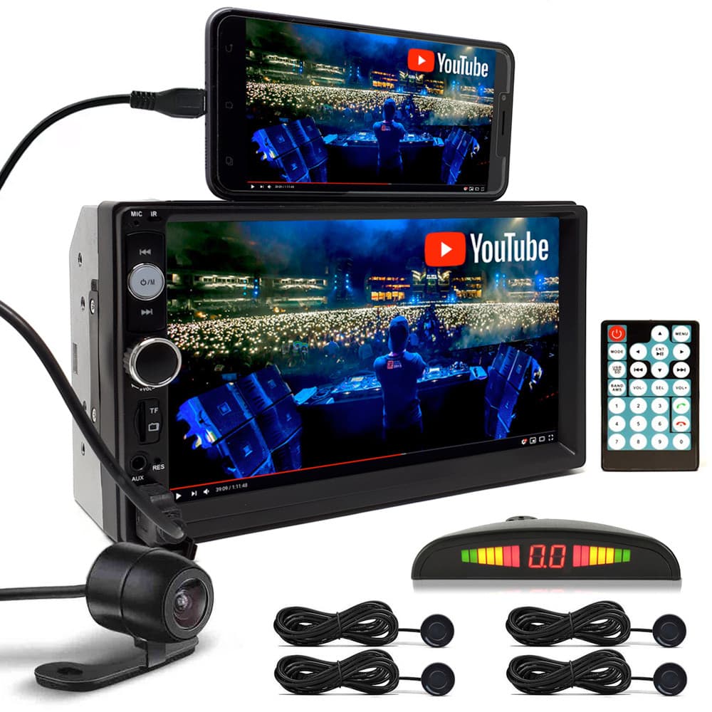 Kit Multimídia + Câmera Ré + Sensor Ré Preto Stilo 2002 2003 2004 2005 2006 Pen Drive SD