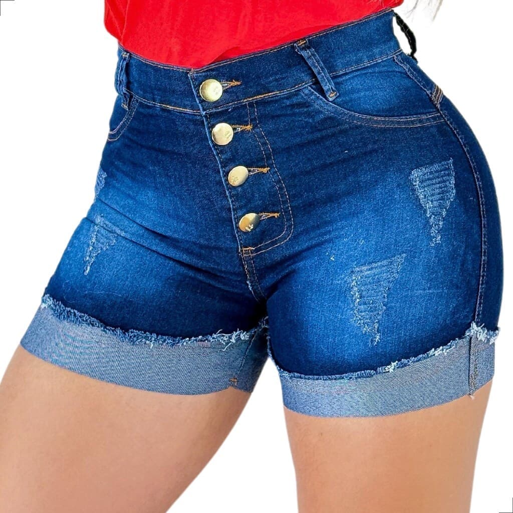 Short Jeans Feminino Comfort Cintura Alta com Lycra, Lunza Moda Jeans