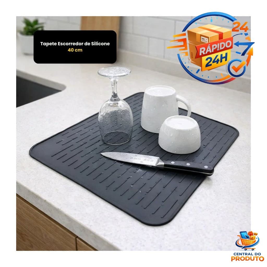 Tapete Escorredor de Silicone 40 cm Antiderrapante Higiene e Organização Cozinha