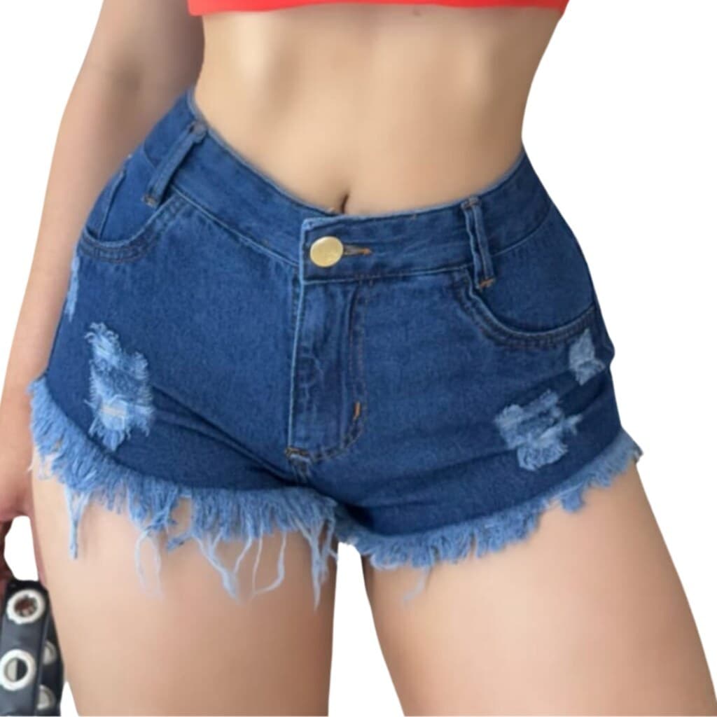 Short Jeans Feminino Azul Curto Barra Desfiada,ModaZ
