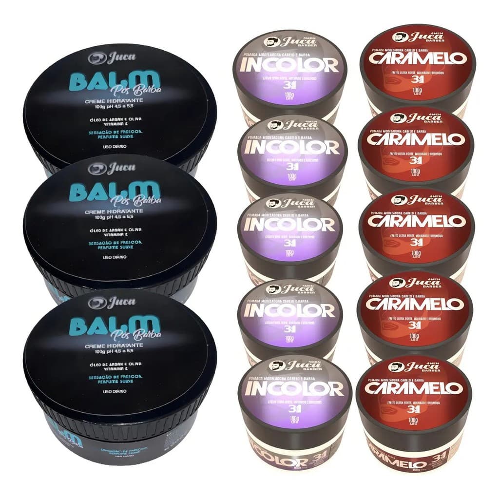 Kit 10 Pomada Capilar Modeladora+ 3 Balm Pós Barba Pote