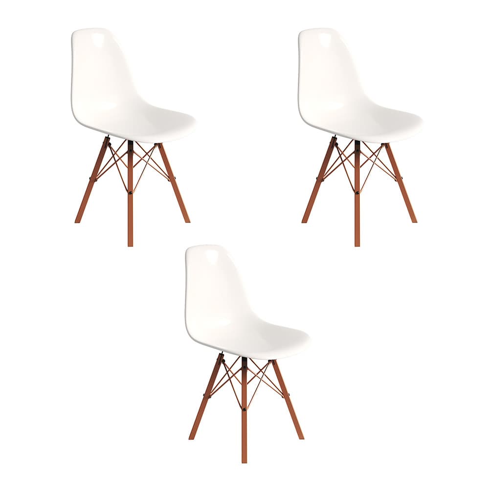 Conjunto 3 Cadeiras Eames Design Moderno Tubo de Ferro Cobre Assento Branco