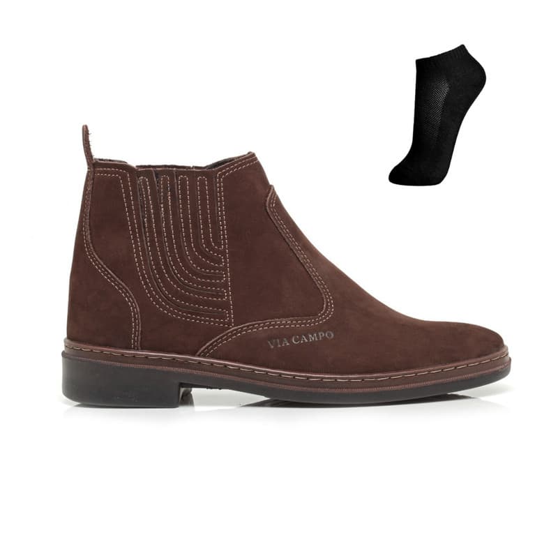 Kit Bota Masculina Nobuck Macia Cano Curto Uso Diário + Meia