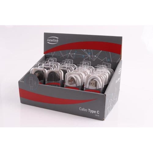Kit 16 Cabos Carregador Tipo C 1 Metro Newlink CB106 Display