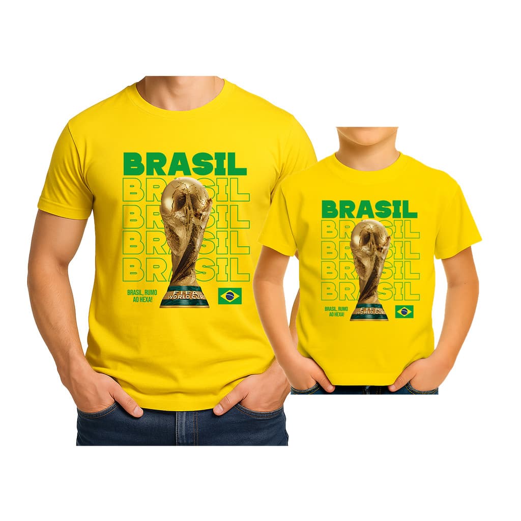 Kit 2 Camisetas Camisas Feminina Masculina do Brasil para Copa Família md9