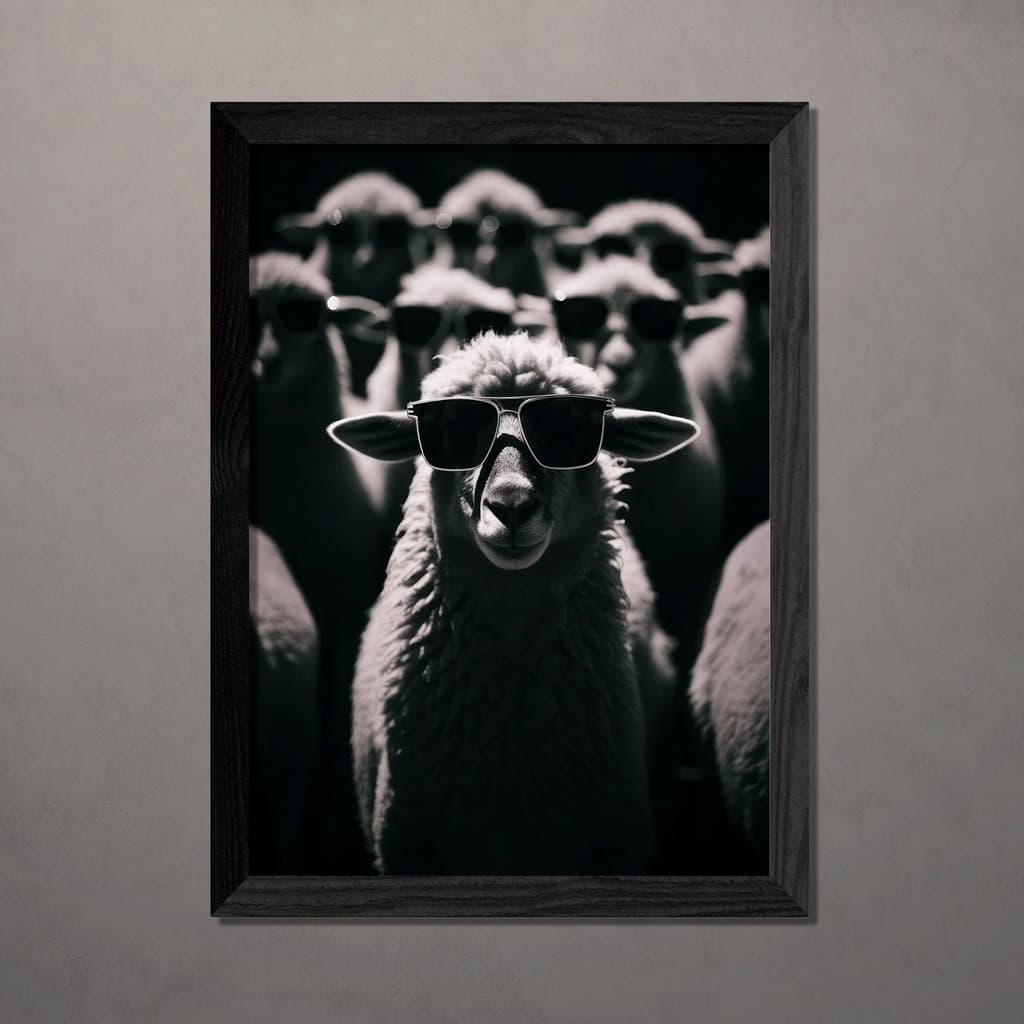 Quadro Decorativo Ovelha de oculos A4 Com Vidro