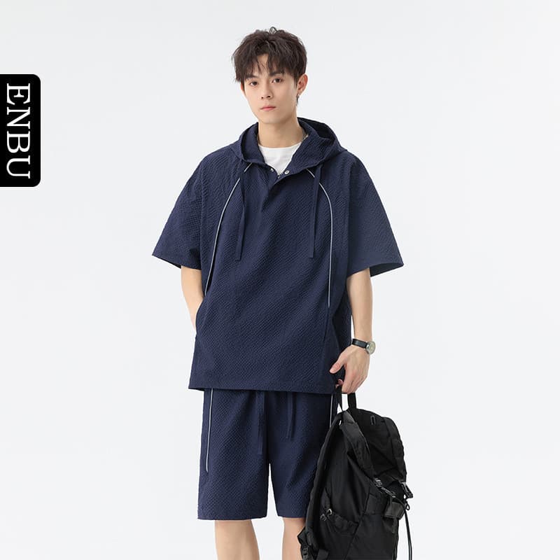 Terno masculino juventude Casual esportes Shorts de manga curta moda com capuz usar terno de duas peças masculino