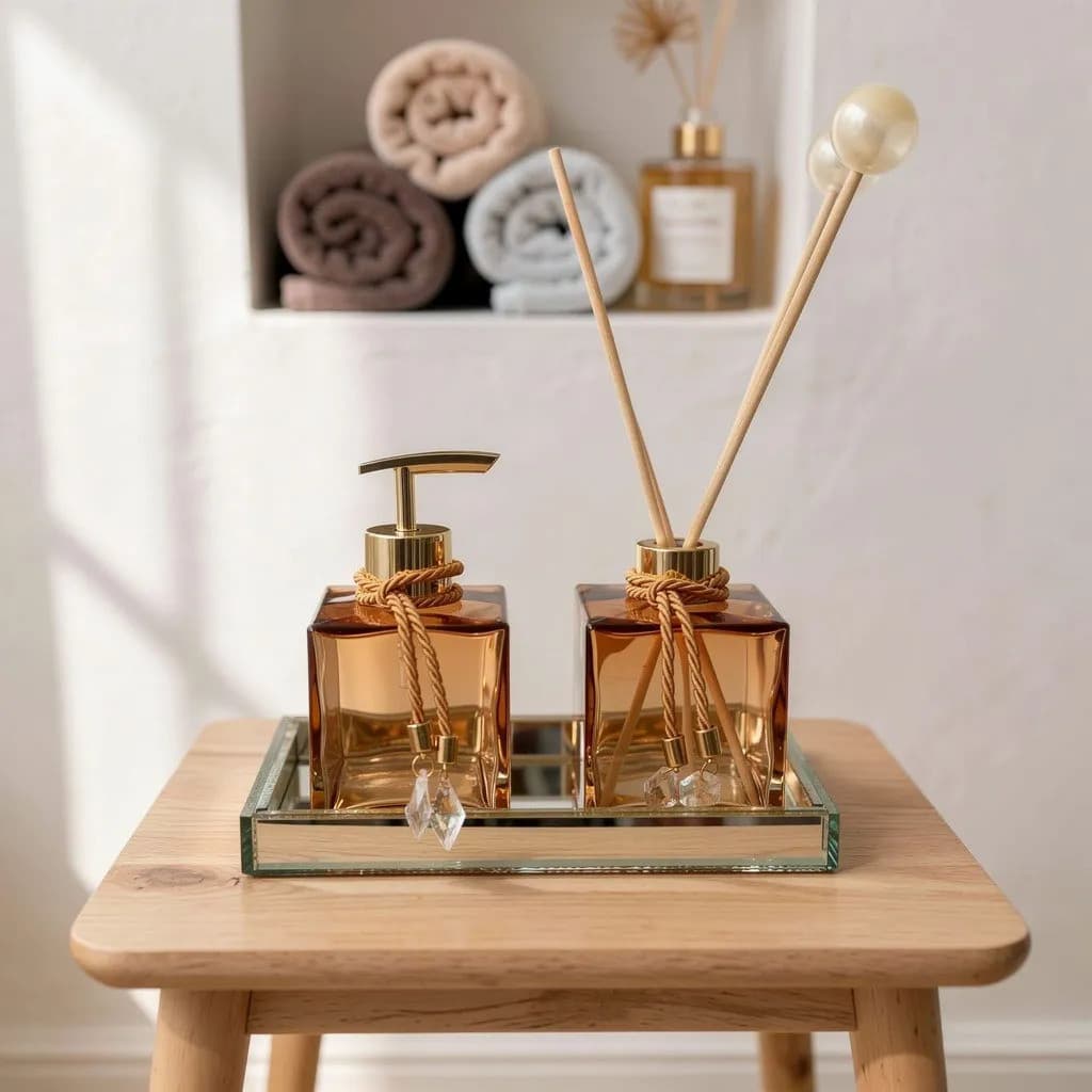 Kit Lavabo Moderno Vidro Difusor Bandeja Espelhada Luxo