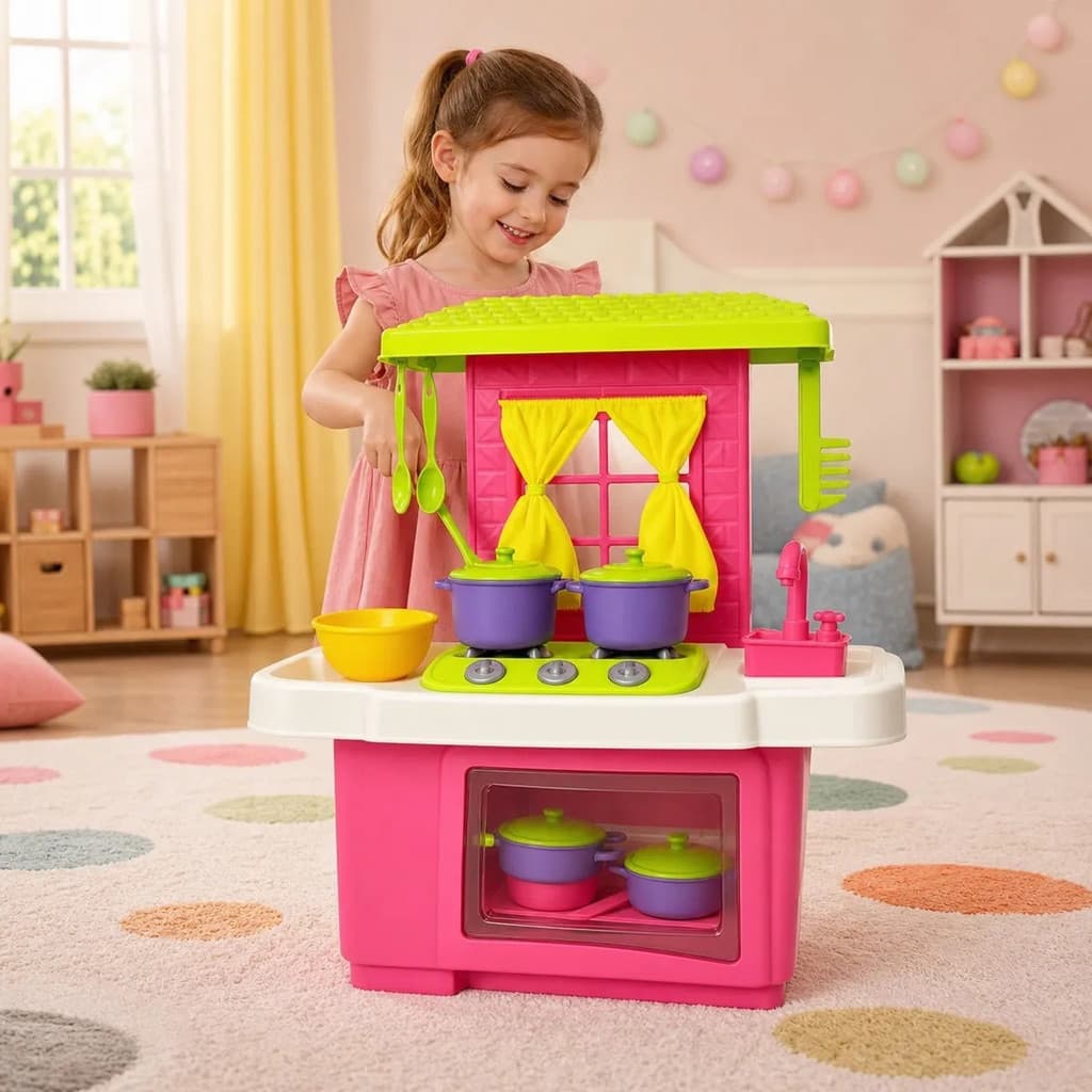 Kit Cozinha Brinquedo Infantil Forno Pia Fogão Acessórios Completo Compacta Presente Menina