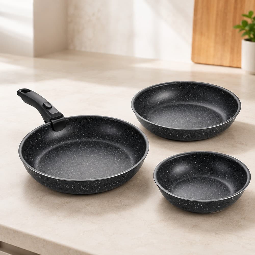 Jogo 3 Peças Frigideira Ceramica Antiaderente Fogão Cooktop Indução Gás Elétrico Grande Profissional Premium