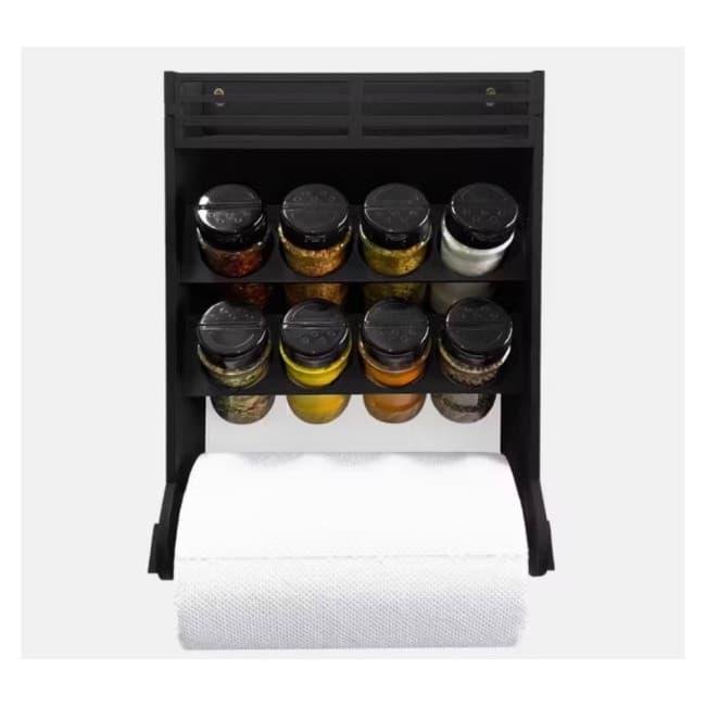 Porta Temperos com 8 Potes e Etiquetas Preto