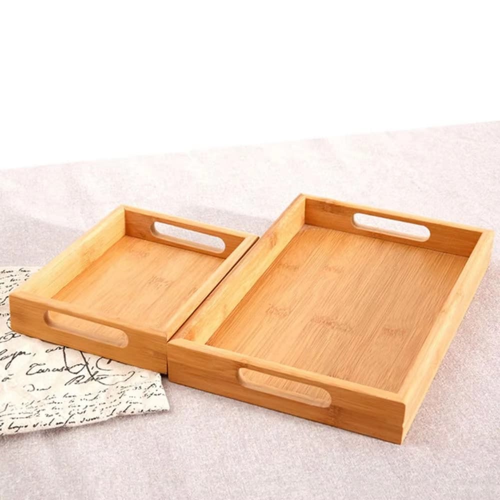 Bandeja Retangular De Bambu Com Alça de apoio Reta Vendido(s) - 33*22*4cm