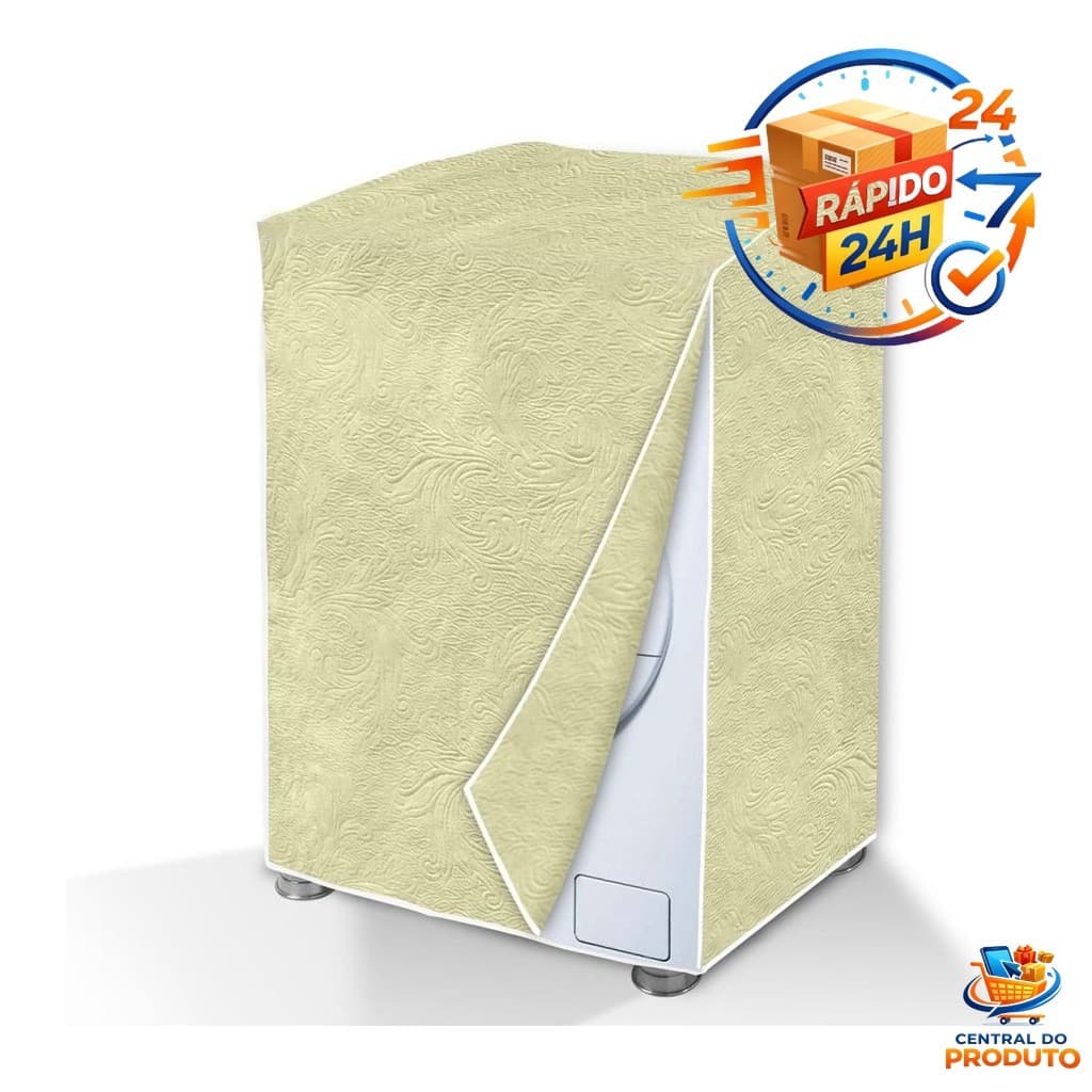 Capa para Máquina de Lavar Flanelada Bege GG 60x84x60cm Proteção Estilo Lavanderia Moderna