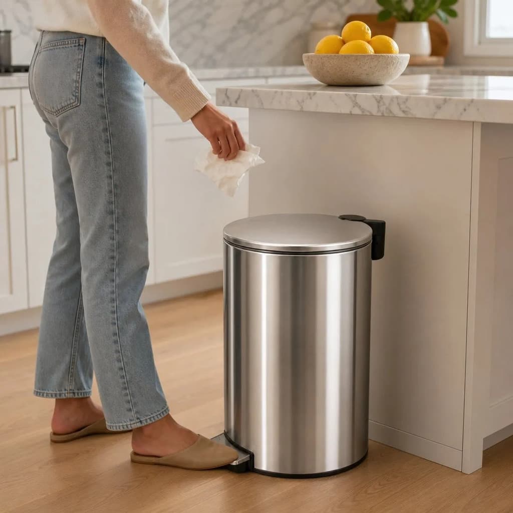 Cesto Lixo Lixeira Slim Pedal Inox Redonda 12L Escritório Banheiro Cozinha Hotel Elegante