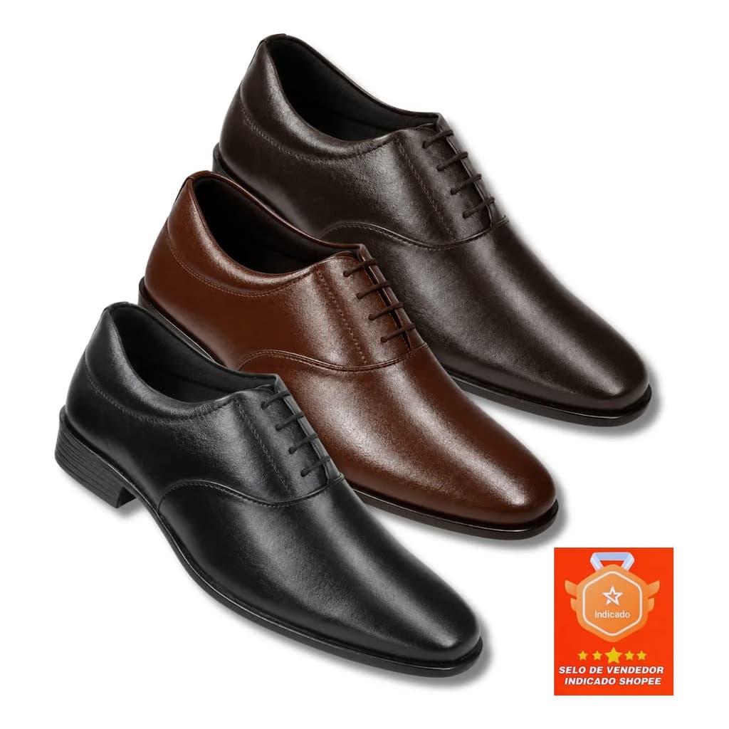Sapato Social Masculino Oxford Couro Legítimo Preto Café Pinhão Confortável Elegante Festa Casamento
