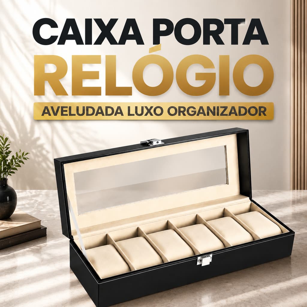 Caixa Maleta Estojo Guarda 1/3/6/12 Relógios Preto Com Interno Aveludado Preto