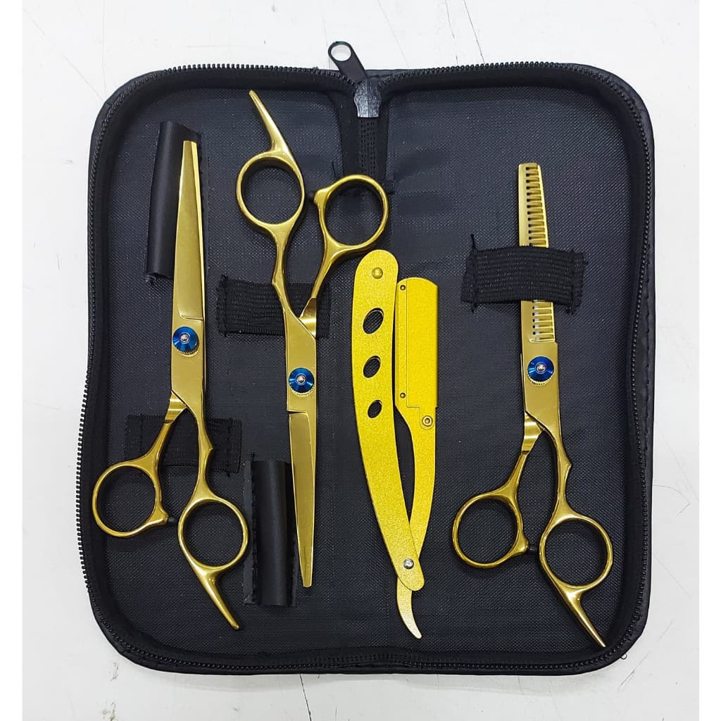 Kit 3 Tesoura de barbear profissional Tesoura de rosqueamento adequada para cabeleireiro/barbeiro 4.92 Ouro