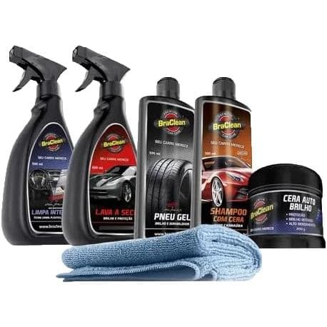 Melhor Kit Estética Automotiva com 5 produtos e flanela limpeza e acabamento completo BraClean