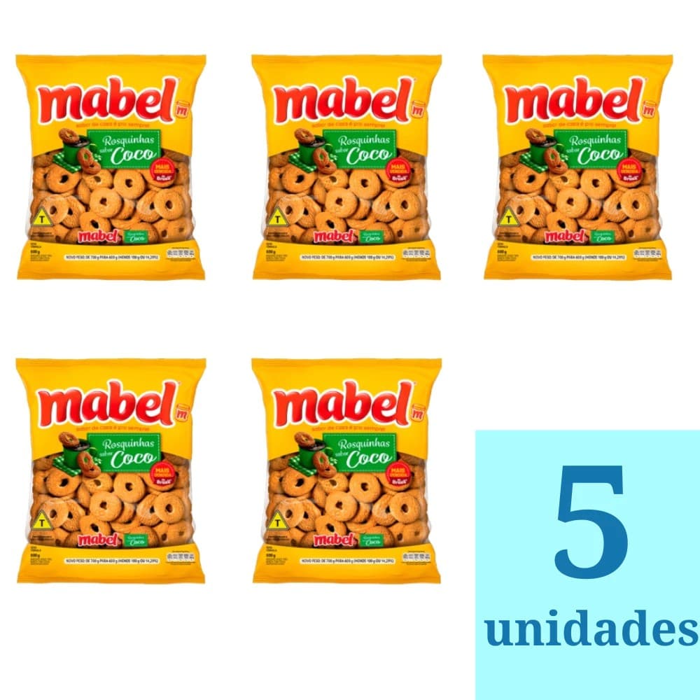 Biscoito Rosquinha de Coco Mabel 600g Kit 5
