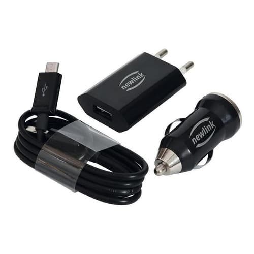 Kit Carregador Micro USB 3 Em 1 Automotivo Tomada E Cabo Ultra Fino Celular Newlink KT100