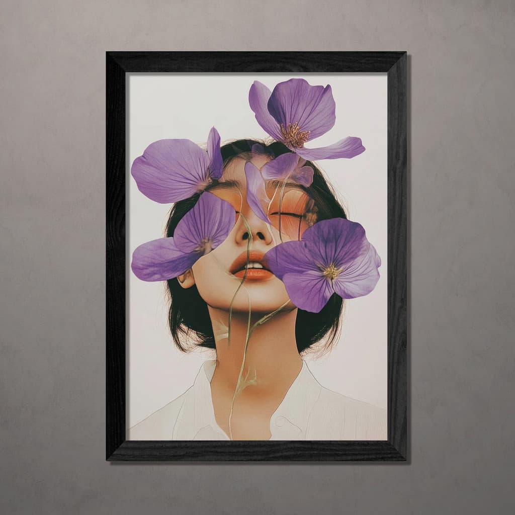 Quadro Decorativo Mulher E Flores A4 Com Vidro