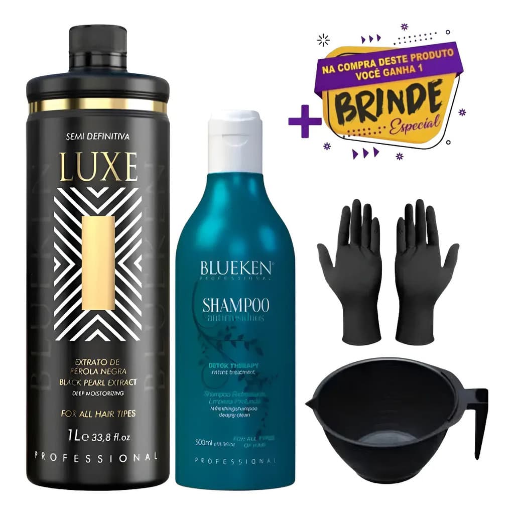 Kit Semi Definitiva Luxe Blueken 1 L + Shampoo + Brinde