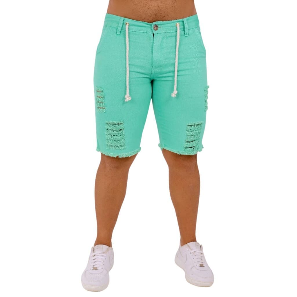 Bermuda Jeans Masculina Lavagem Ciano detalhes destroyed,  Best Brazil