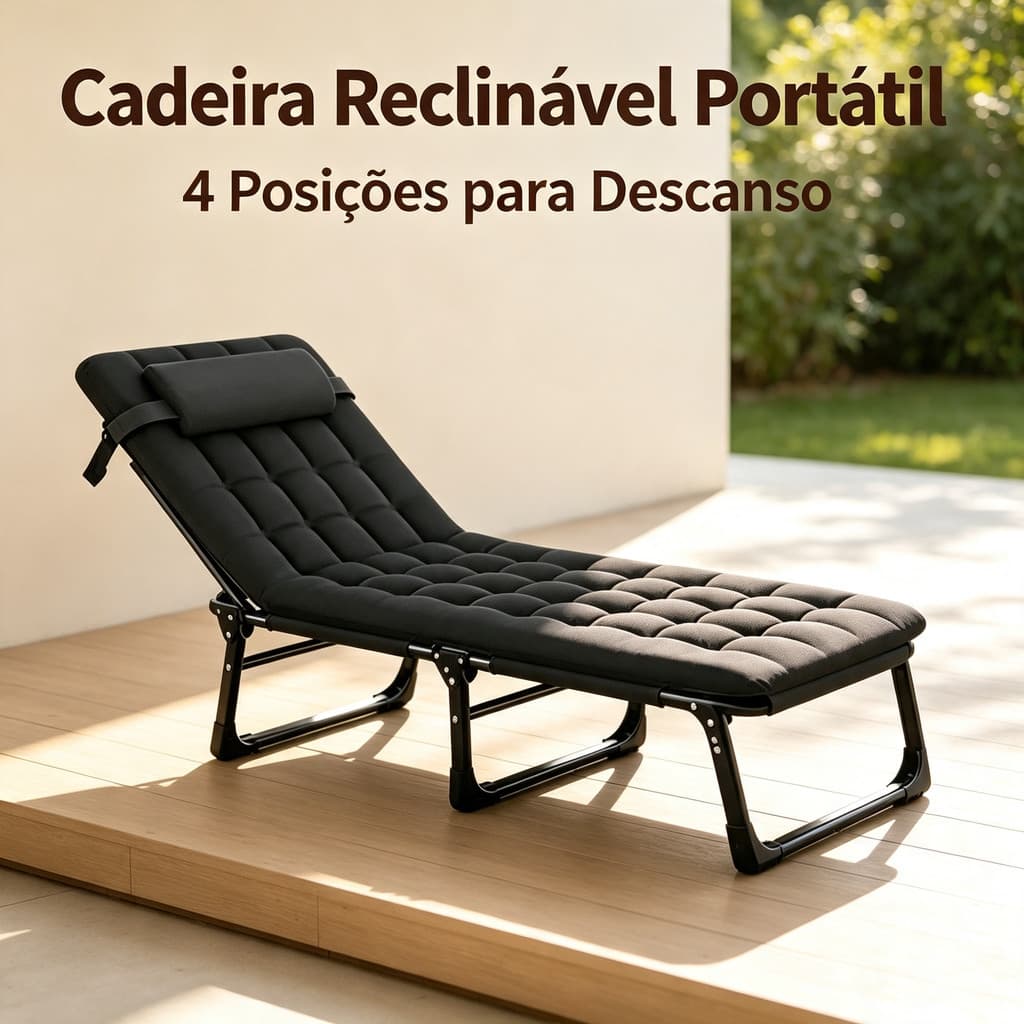 Cadeira Espreguiçadeira Dobrável Confortável Reclinável para Jardim e Área Externa