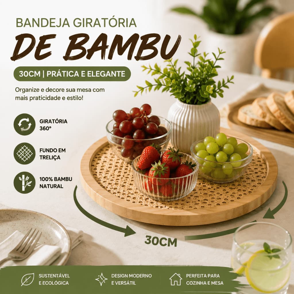 Bandeja Giratória de Bambu com Fundo em Treliça 30cm com cupom - Variação: