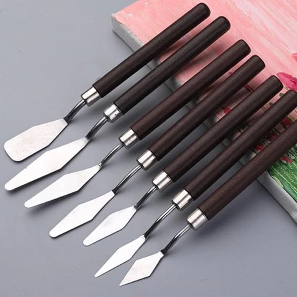 7Pcs Conjunto Faca Para Pintura A Óleo De Arte Em Aço Inoxidável Ferramentas De Desenho De Espátula Artista Bolos