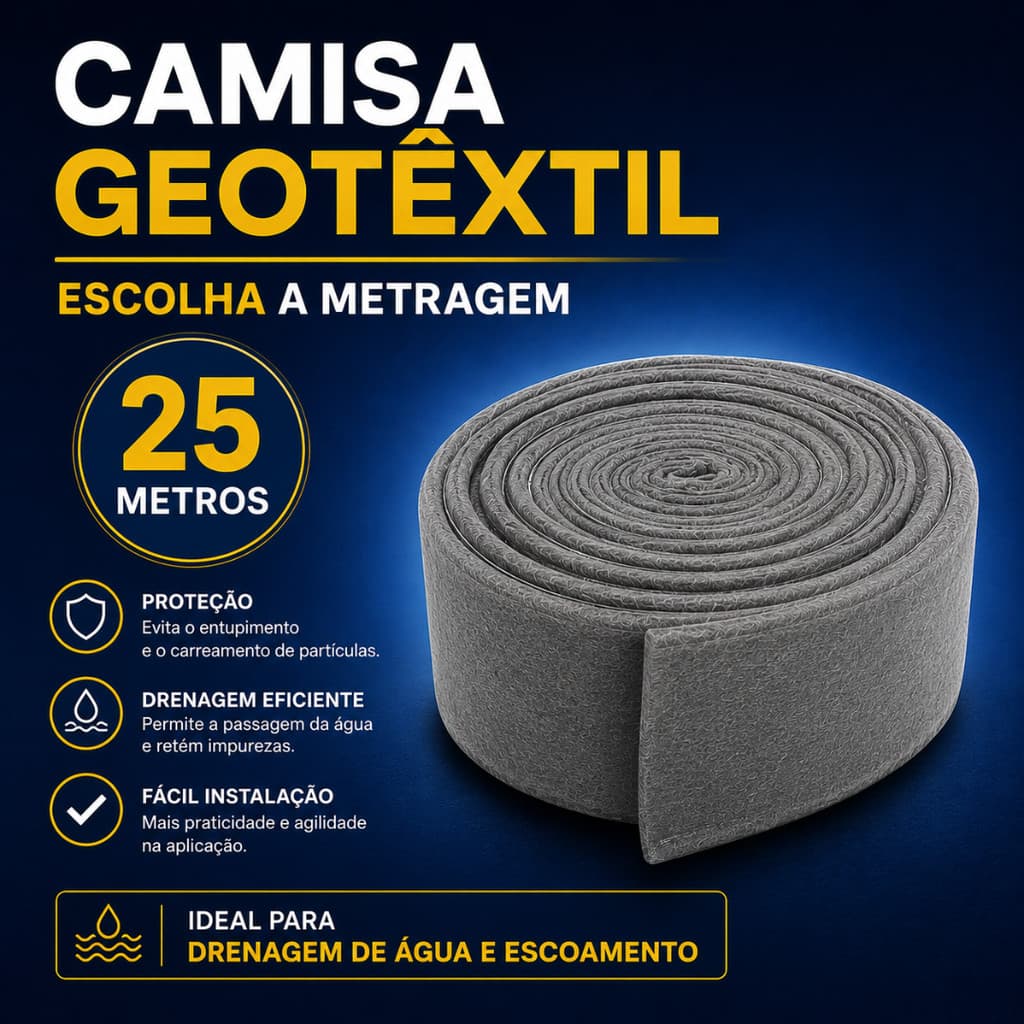 Manta de Bidim Geotêxtil Camisa Drenante 25 M para Tubo Dreno 100mm 4 polegadas