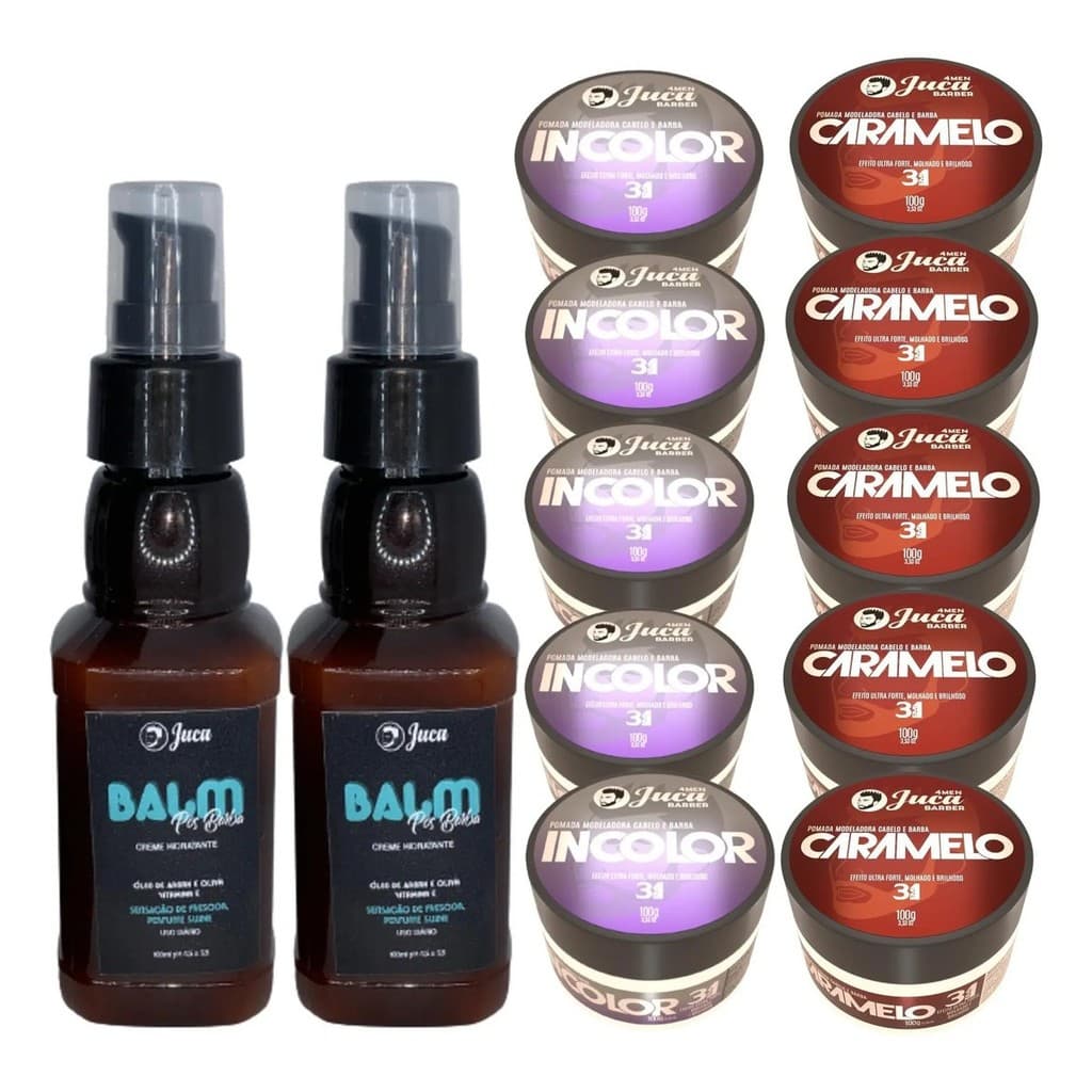 Kit 10 Pomada Capilar Modeladora + 02 Balm Pós Barba