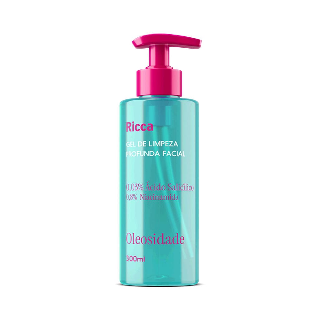 Gel de Limpeza Profunda Facial 300ml Ricca | AntiOleosidade com Ácido Salicílico