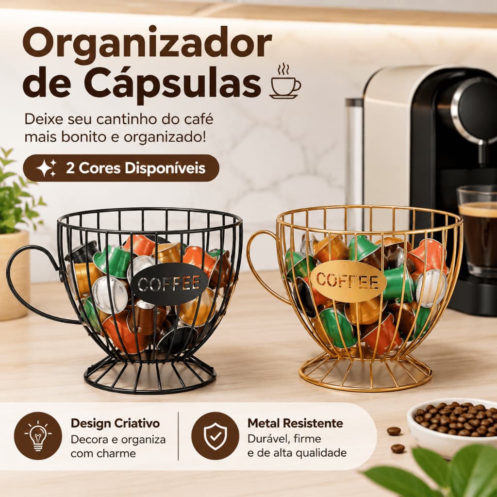 Dispenser Porta Cápsulas De Café Xícara Organizador Em Metal Vendido(s) - Preto