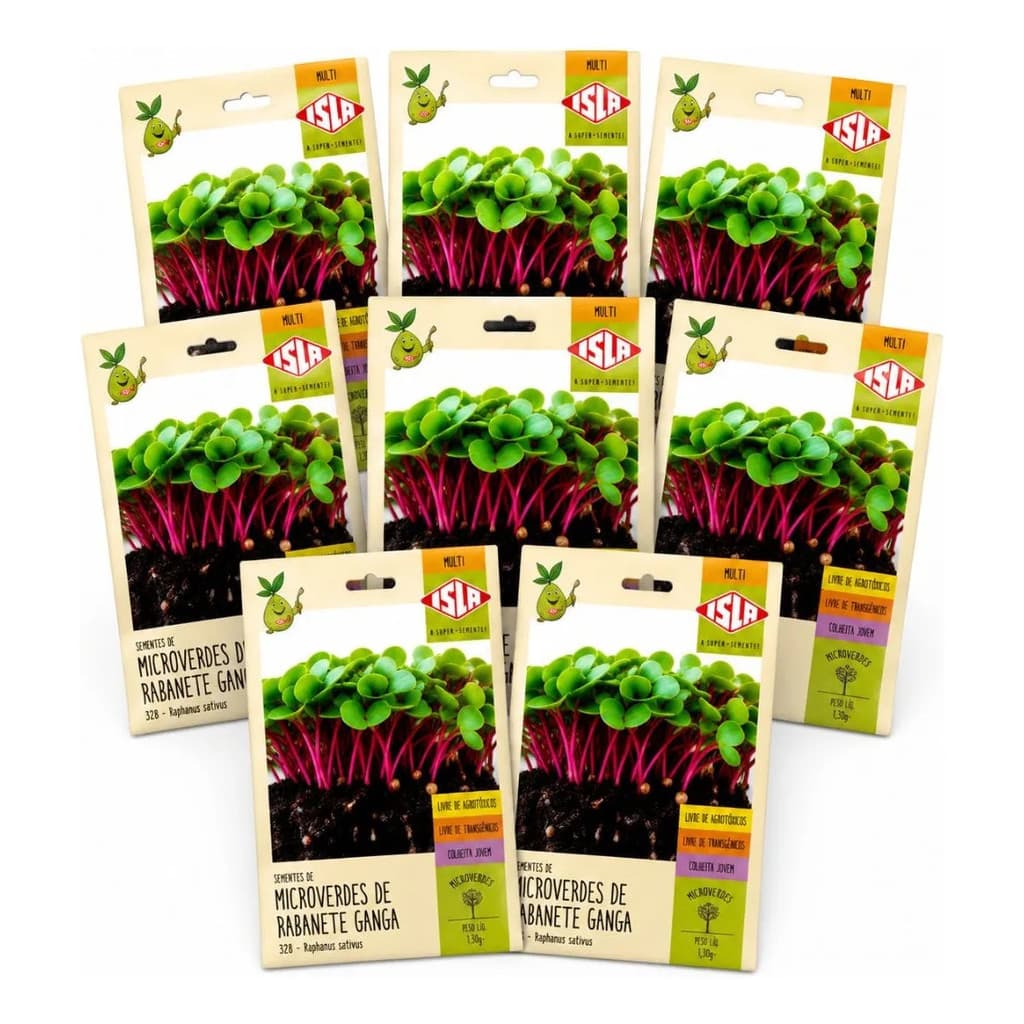 Kit 8 Envelopes Isla Sementes Microverdes Rabanete Ganga para Horta e Gastronomia