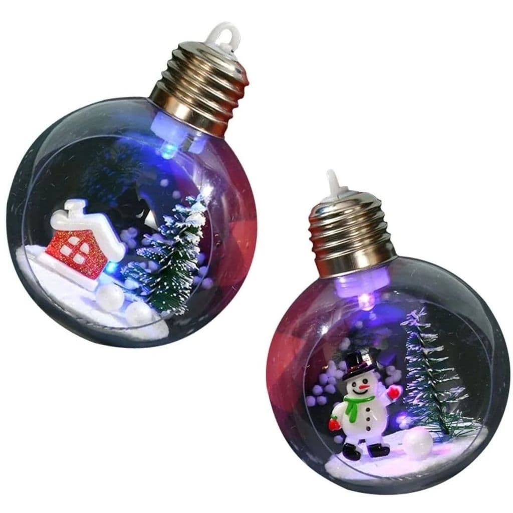 Kit 2 Bolas De Natal Com Led Efeito Globo De Neve Decoração