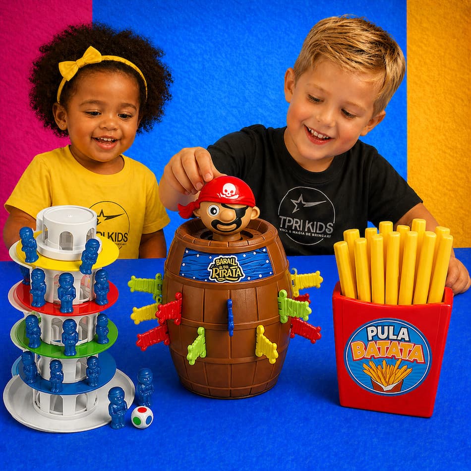 Kit 3 Jogos Brinquedo Infantil Educativo Torre Maluca + Pula Pirata + Pula Batata Pedagógico Memória