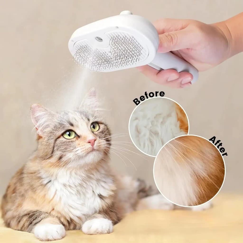 Escova Elétrica para Pets com Spray Massageador Removedor de Pelos para Cães Gatos e Coelhos