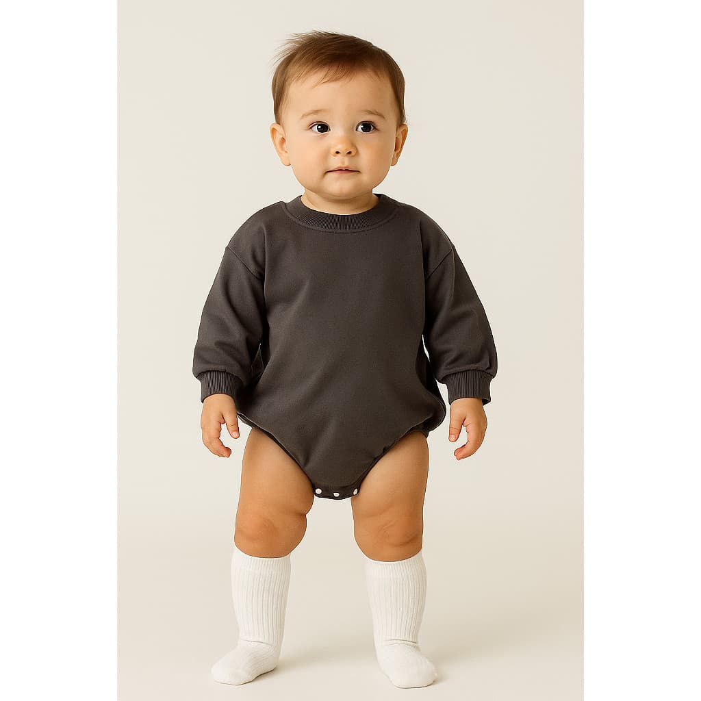 Look Completo Romper + Meia 3/4 Off White / Romper Chumbo Unissex Oversize (12m) ; (18m)