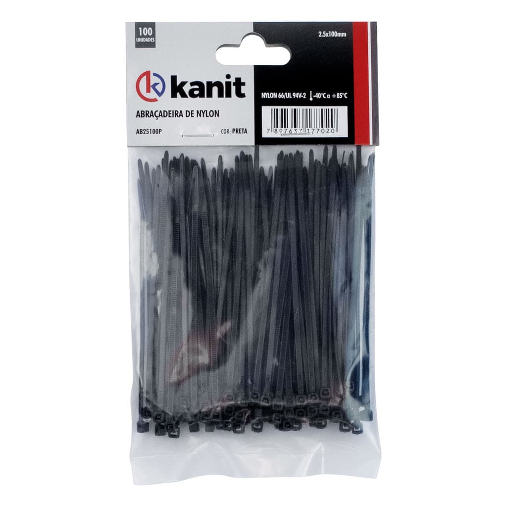 Jogo 100 Abracadeiras Nylon Preta 10cm Enforca Gato Organizador Cabos Fios Fita Plastica Kanit Casa