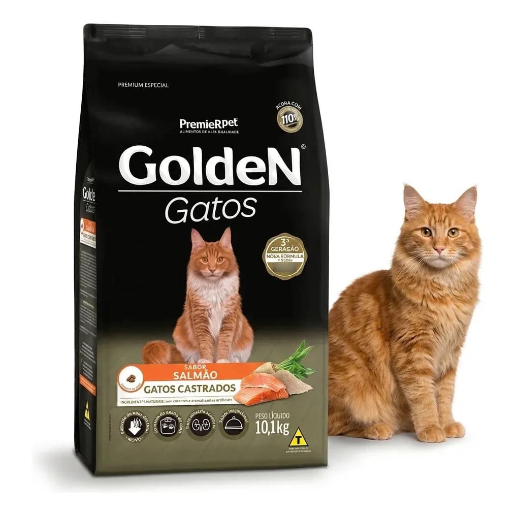 Golden Ração Gatos Castrados Salmão Alta Aceitação 10kg