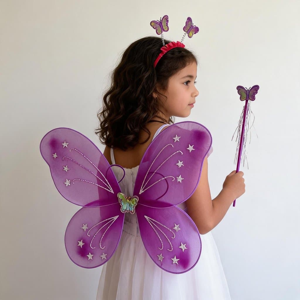 Kit 3 Peças Asas de Borboleta Fantasia Carnaval Fada com Tiara e Varinha Mágica para Crianças