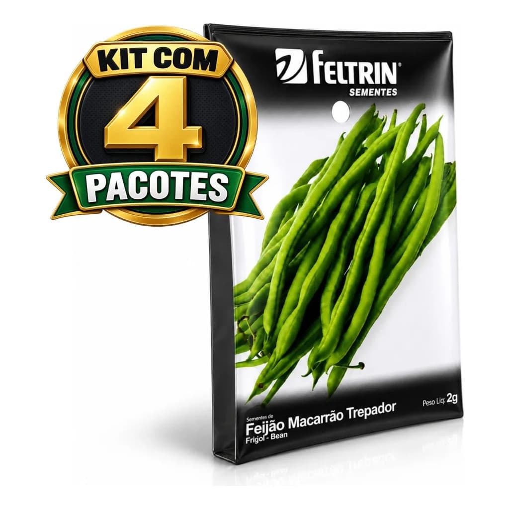 Kit com 4 Sementes Feijão de Vagem Trepador Tempesta 2g Cada para Plantio Horta e Cultivo Vertical
