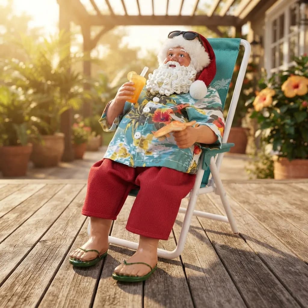Boneco Do Papai Noel De 20 A 28cm Decorativo De Resina Luxo Cadeira De Praia 20cm 0