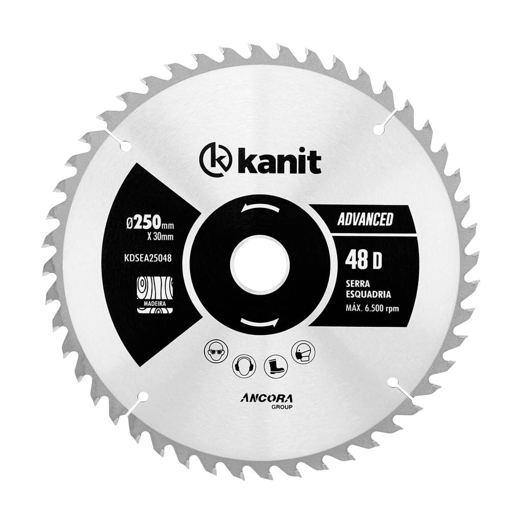 Lamina Serra Circular 250x30mm Kanit 48 Dentes Cortar Madeira MDF Meia Esquadria Marcenaria Profissional