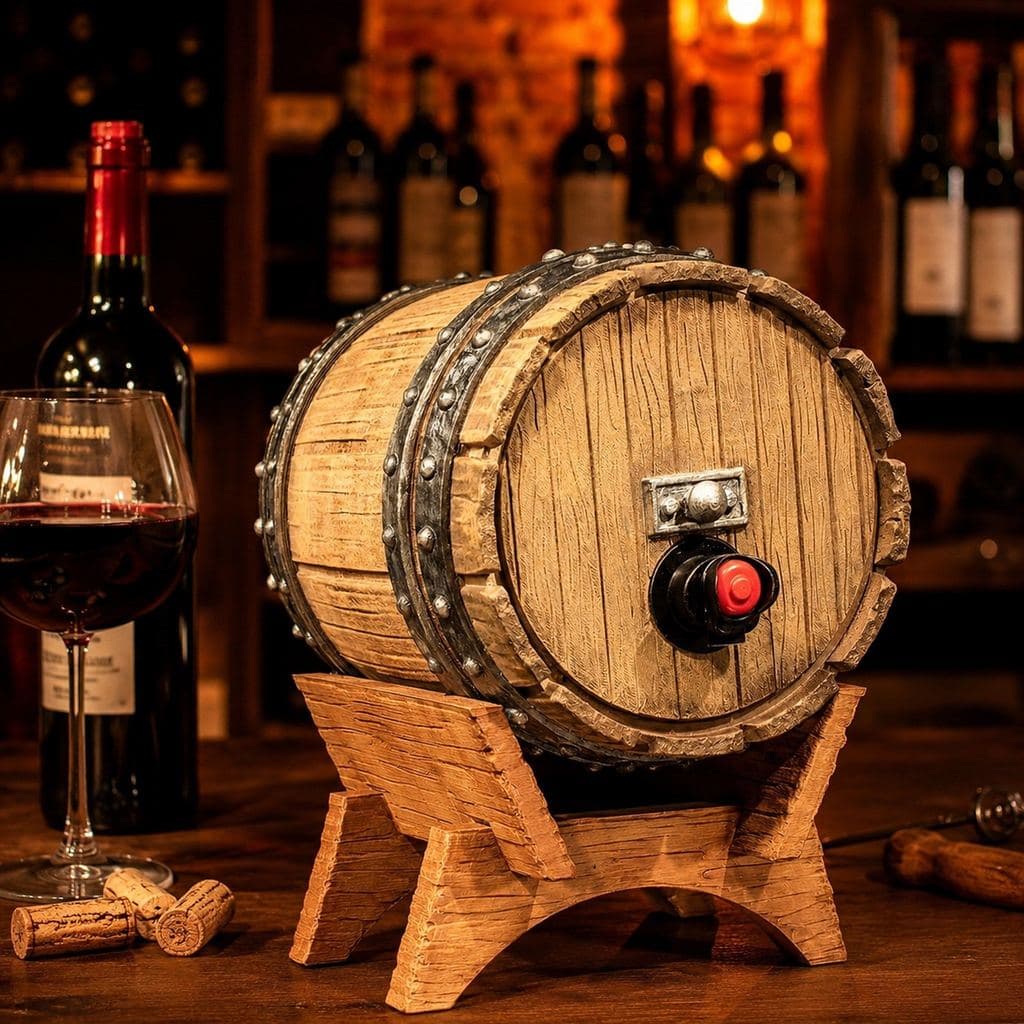 Barril de Carvalho Dispenser de Vinho — Torneira e Suporte Rústicos