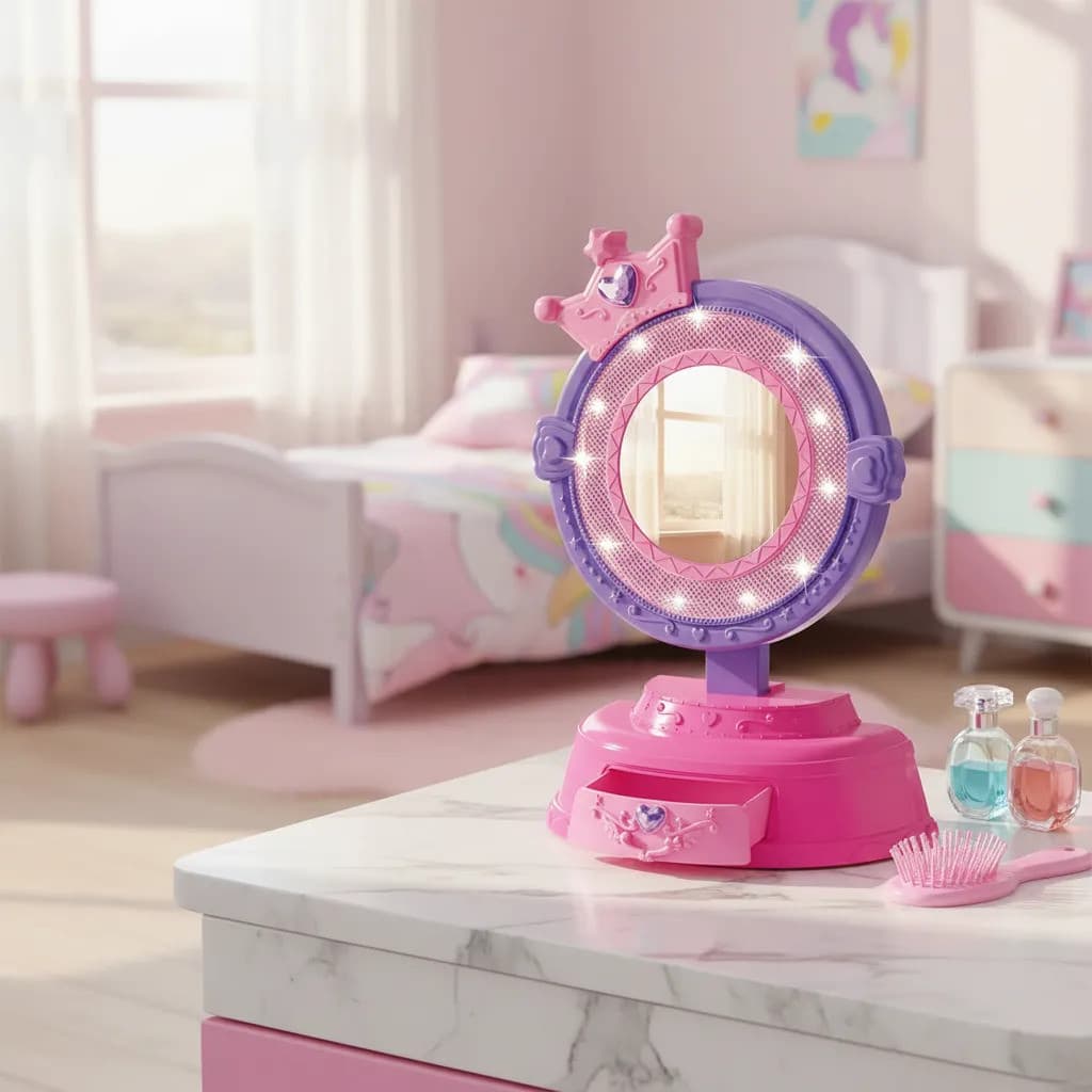 Espelho De Mesa Infantil Com Som E Lux E Coroa De 18cm Colorido