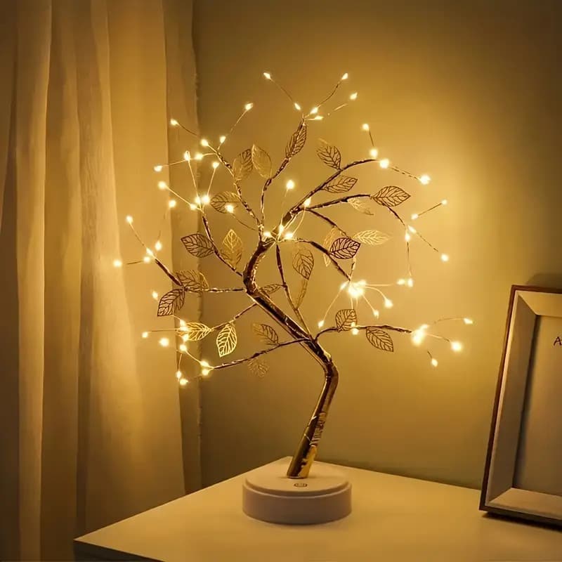 Luminaria Arvore LED Folhas Dourada para Casa Decoração do Quarto Iluminação de Mesa de Cabeceira Vendido(s) - Variação: