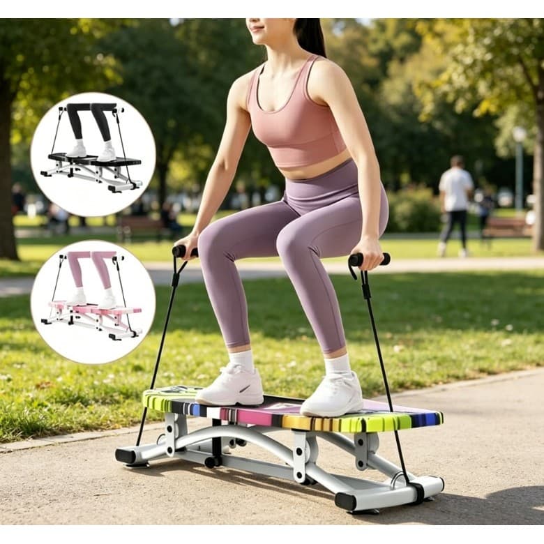 Prancha de Equilíbrio Fitness Mini Stepper Adulto com Faixas de Resistência Ajustáveis