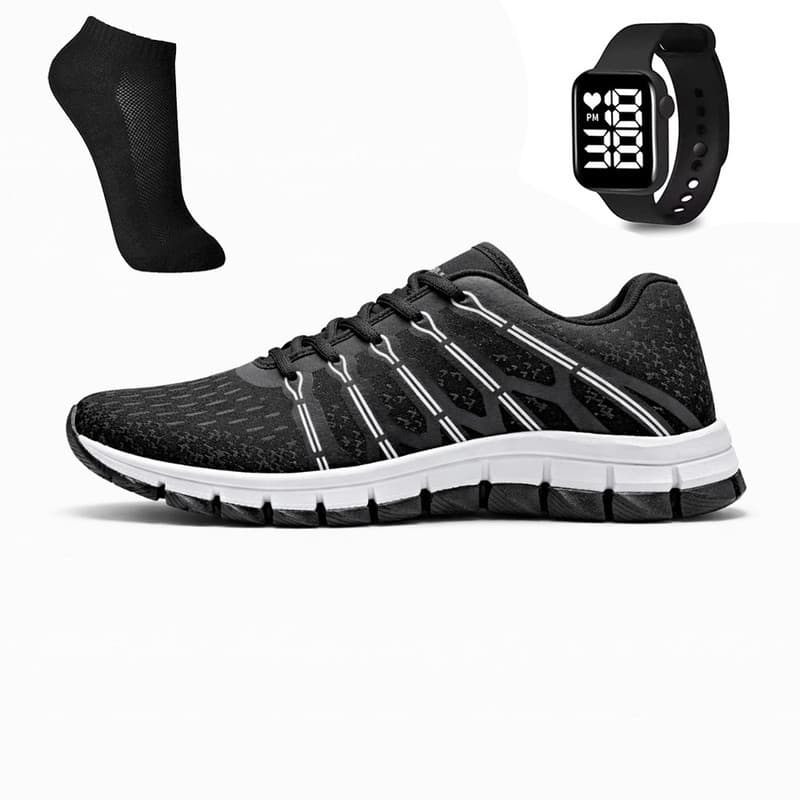 Kit Tênis Esportivo Masculino Academia Caminhada Dia a Dia Trabalho Confortavel + Meia e Relogio